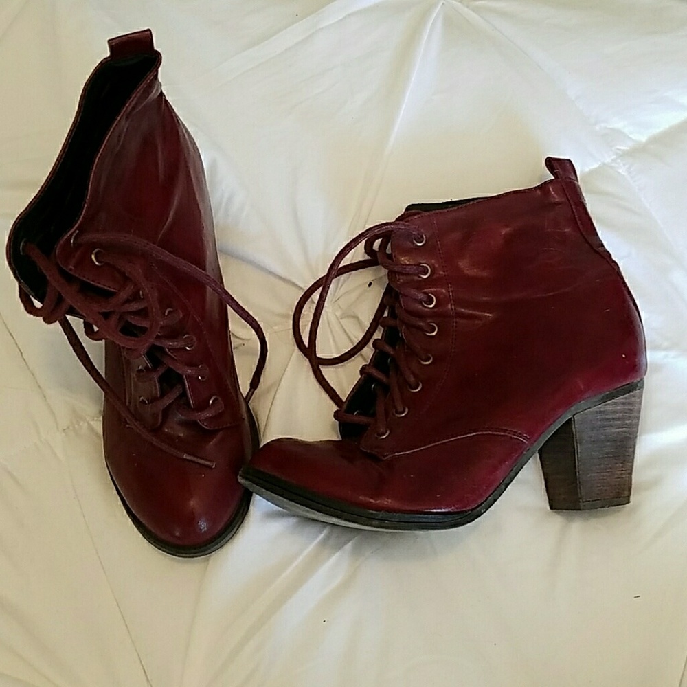 Burgundy Lace Up Booties
